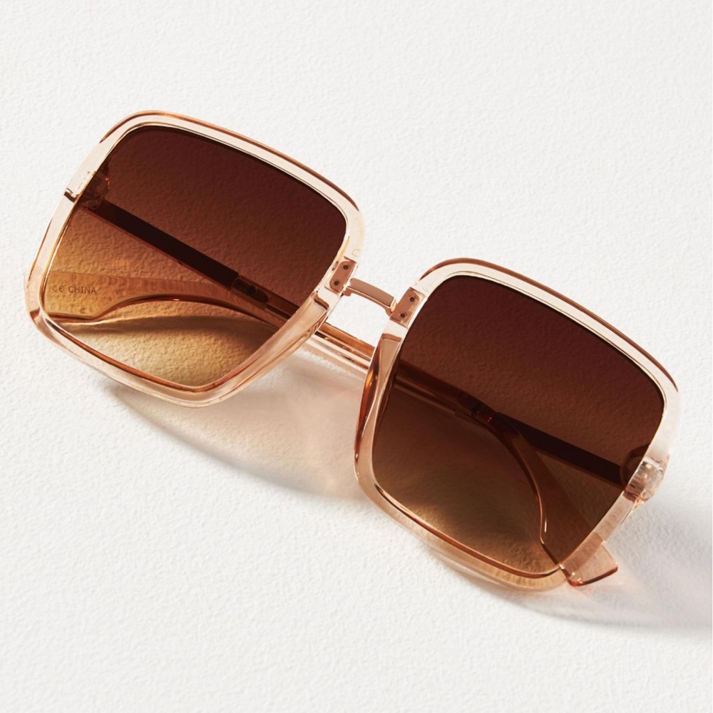 Anthropologie Transparent Tan Tinted Oversized Round Square Retro Sunglasses